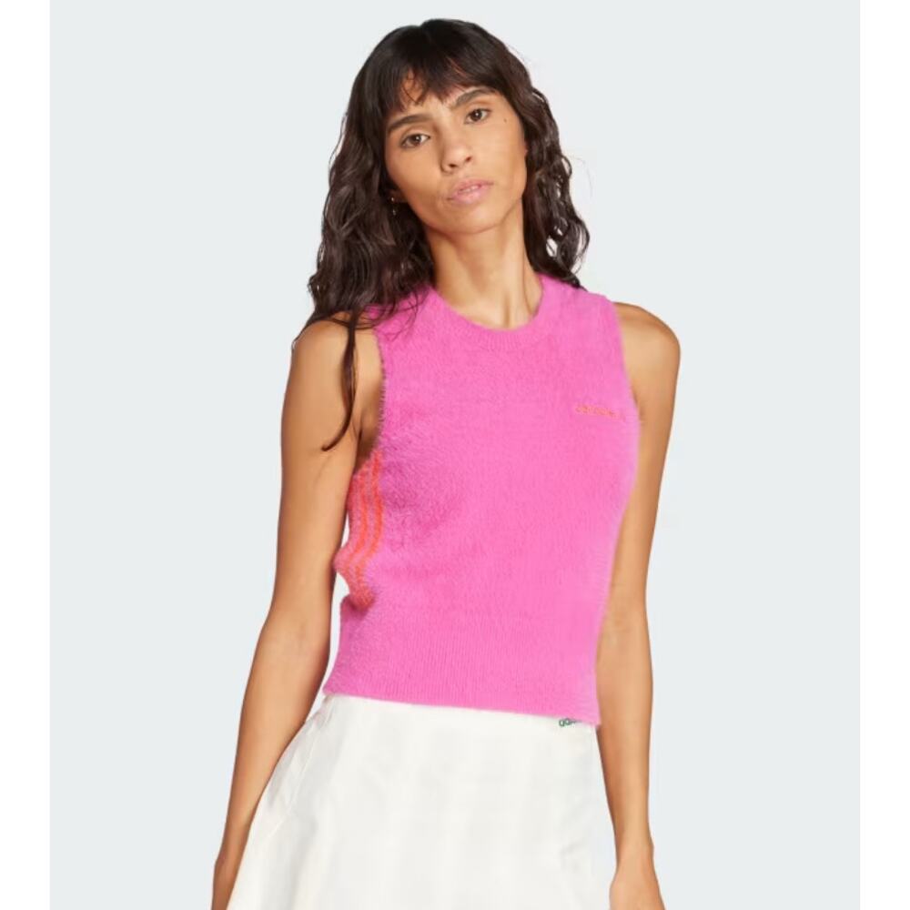 NEW ADIDAS ORIGINALS Fluffy Knitted Vest Women's Size Small Pink JW3648